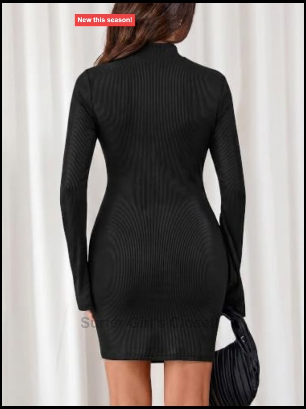 Bodycon Ribbed Knit Bell Sleeve Tie Waist Mini Dress Party - Picture 5 of 6